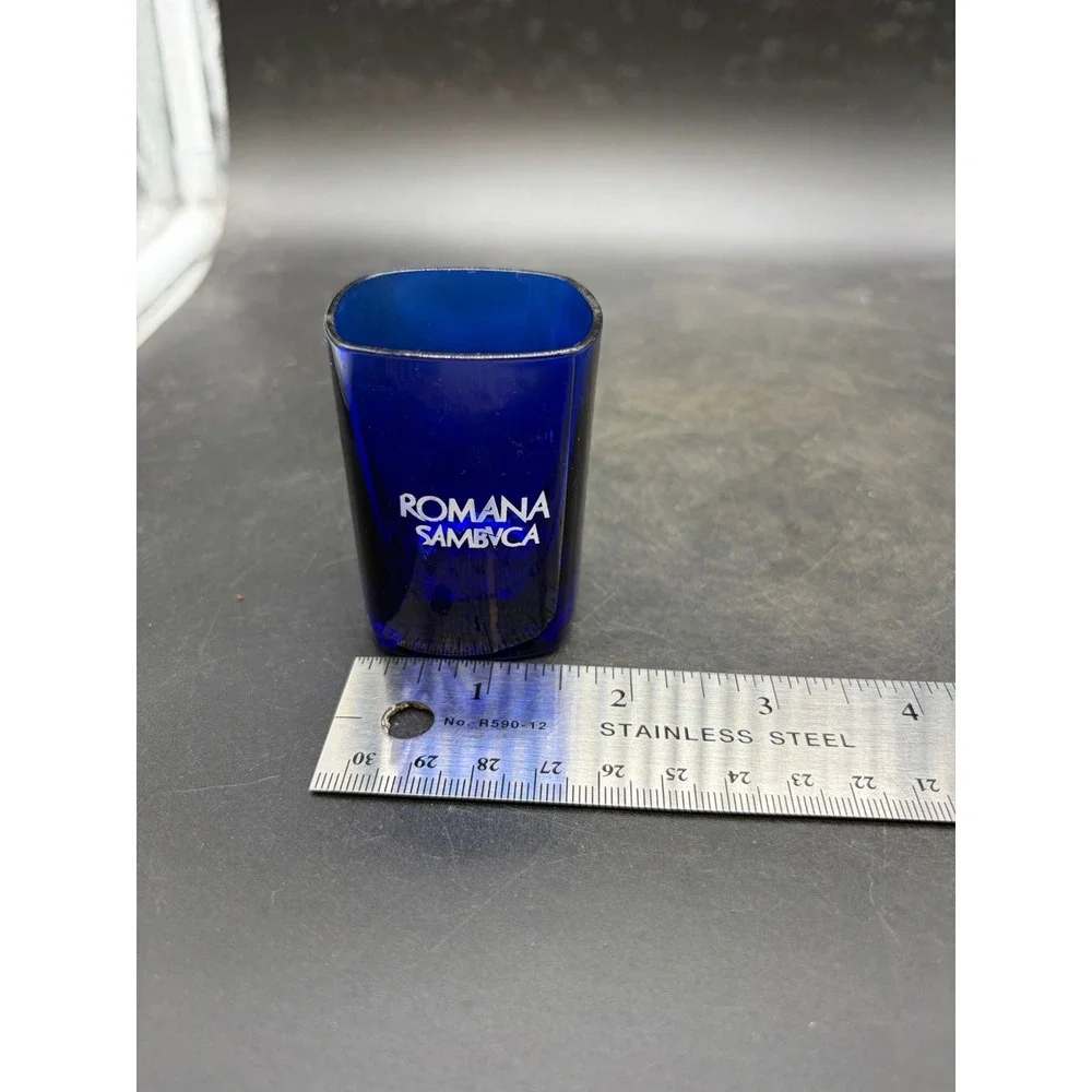 Romana Sambuca Cobalt Blue Glass Shot Glass Square Base Barware Collectible